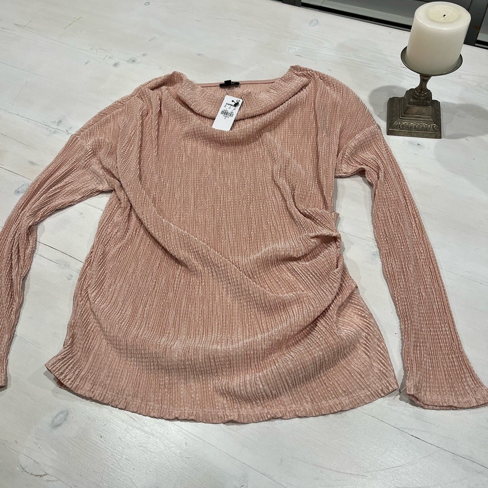 Express Ballet Pink Textured‎ Draped Cowl Neck Ruched Side Top Small NWT